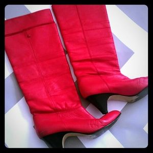 Vintage long leather red boots Valentines 🎄